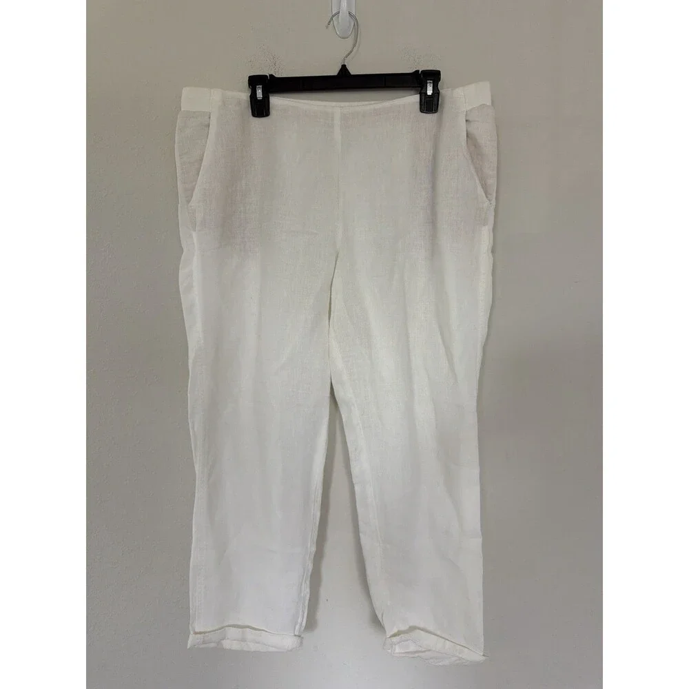J Jill Women’s Linen Pull On Ankle Pants Size LP Coastal Resortwear Casual Comfy